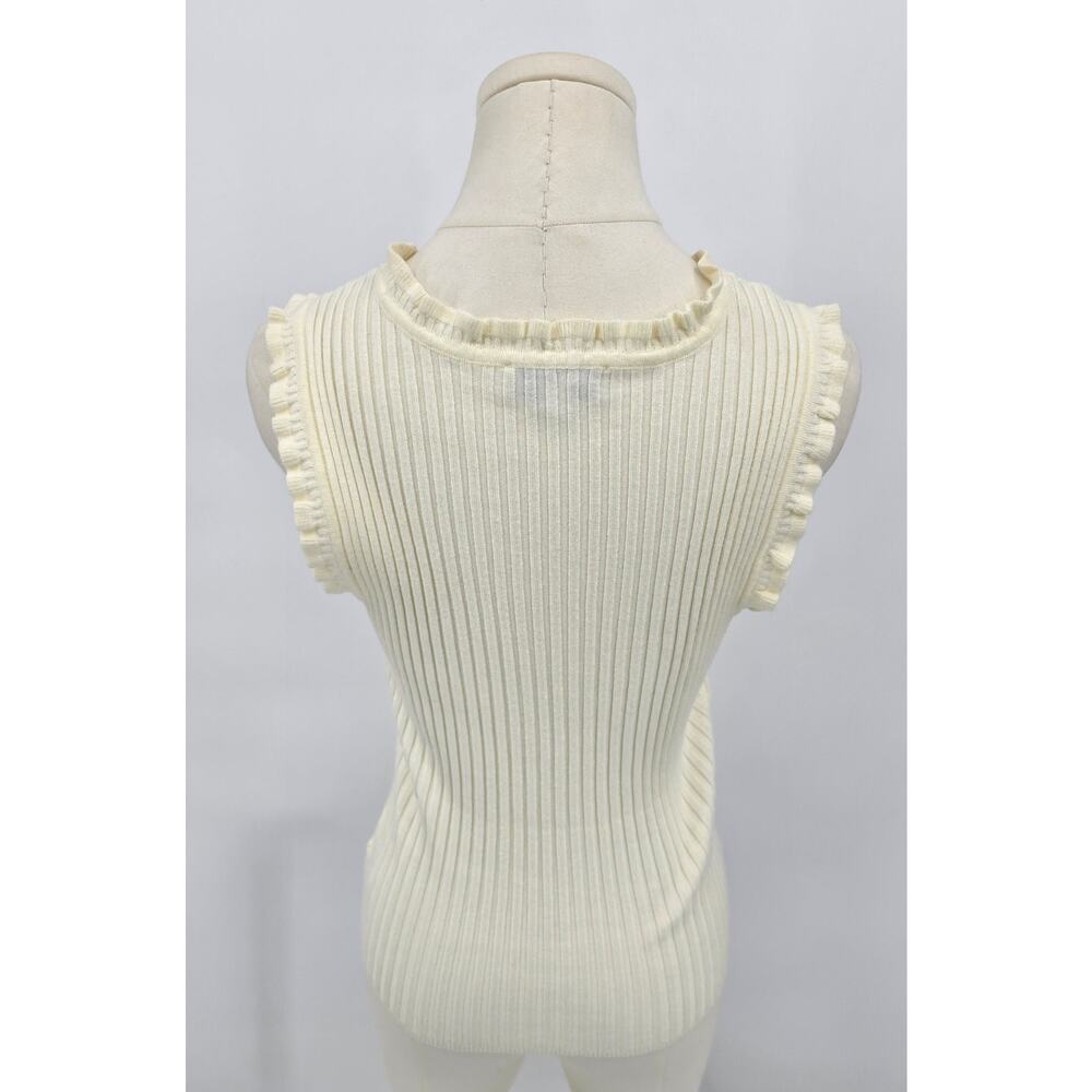 Gilli Minimalist Twee Ribbed Knit Ruffle Sleeve‎ Tank - Picture 3 of 5